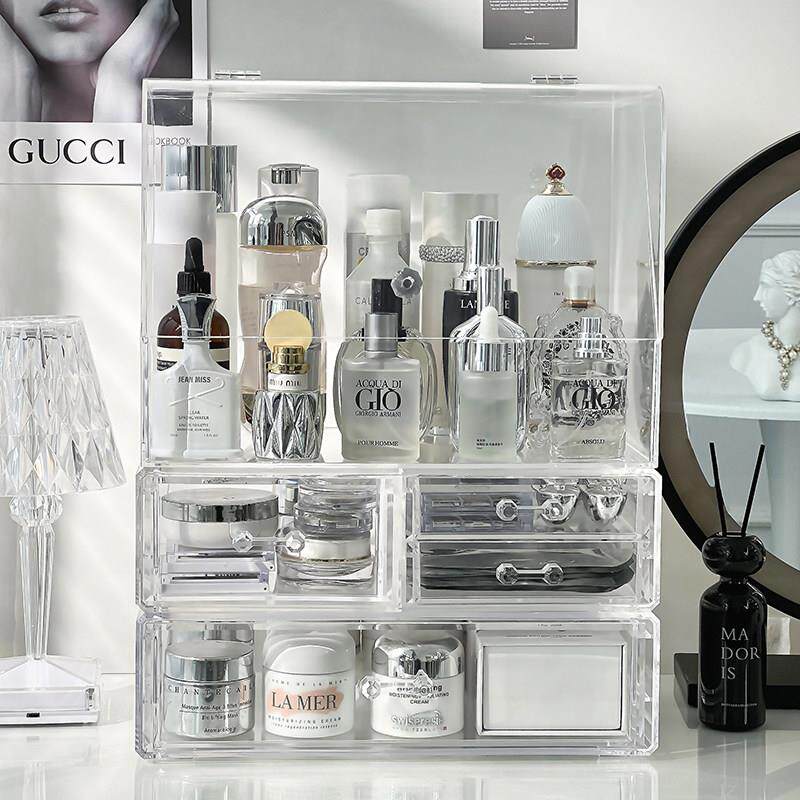 桌面防尘化妆品收纳盒抽屉式卧室化妆台护肤品面膜置物架压克力大