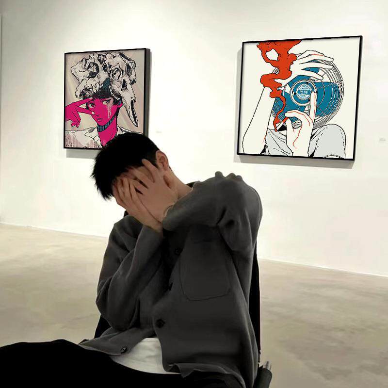 潮流日系插画个性创意装饰画男生卧室颓废二次元电竞房间装饰壁画