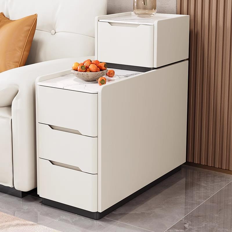 爱莱德实木轻奢岩板皮质落地双层沙发边几边柜高级感小型夹缝角柜侧边柜