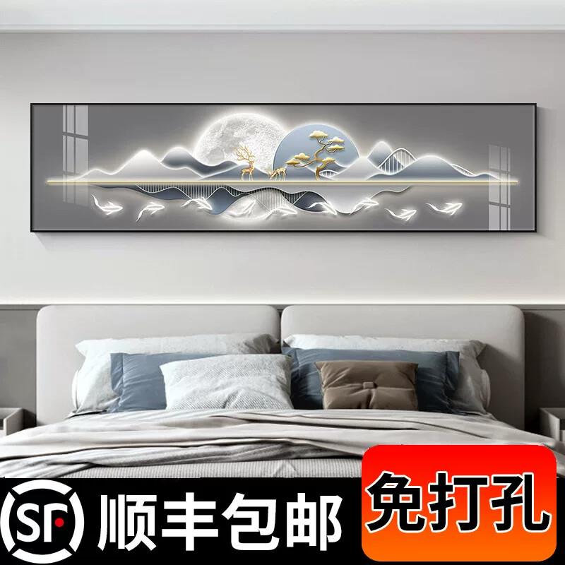 卧室装饰画床头挂画现代简约主卧房间墙画轻奢麋鹿客厅背景墙壁画