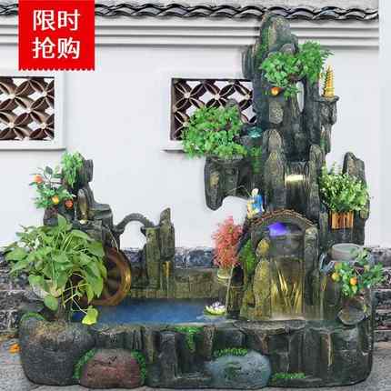 泉方圆现货大型假山流水摆件树脂喷泉水车落地摆饰室内鱼池缸景观