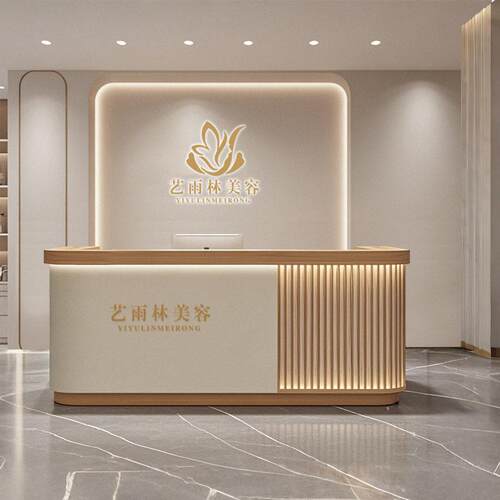 奶油风前台桌新中式烤漆现美容院收银台轻奢服装店吧台接待柜台