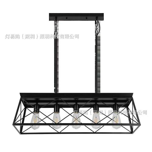 复古吊灯5头长方形网格铁艺灯餐厅咖啡店装修工程灯具