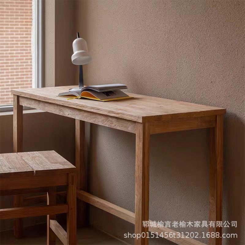 老榆木吧台桌家用阳台喝茶桌子酒吧长条桌实木客厅餐桌民宿茶桌