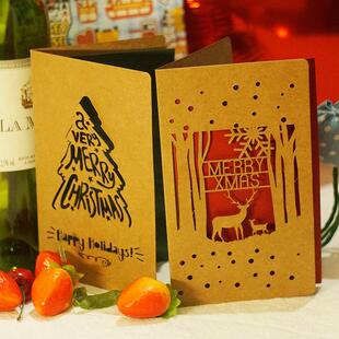 Vintage Card Kraft Christmas Set Deer Greeting Snowflake