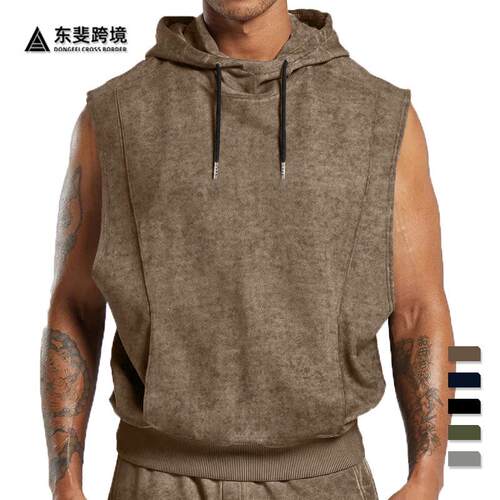 Men's printed floral sleeveless hooded sleeveless top