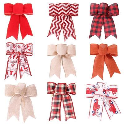 圣诞Rustic Burlap Bow Ornaments for Christmas Tree Decor蝴蝶