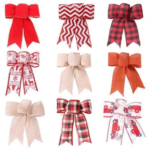 圣诞Rustic Burlap Bow Ornaments for Christmas Tree Decor蝴蝶