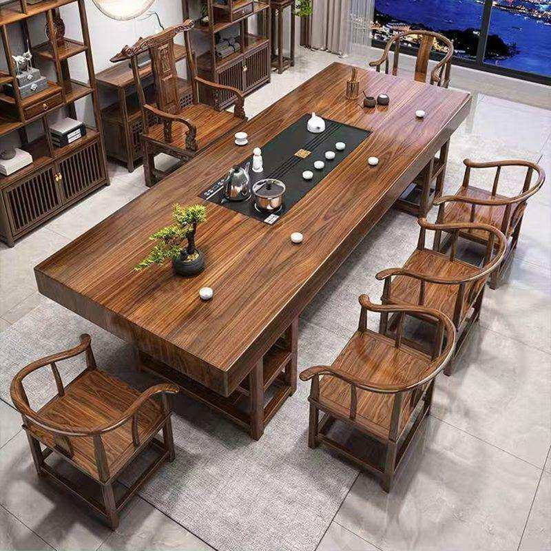 实木大板茶桌椅组合新中式简约茶几办公室古典功夫禅意泡茶台茶桌