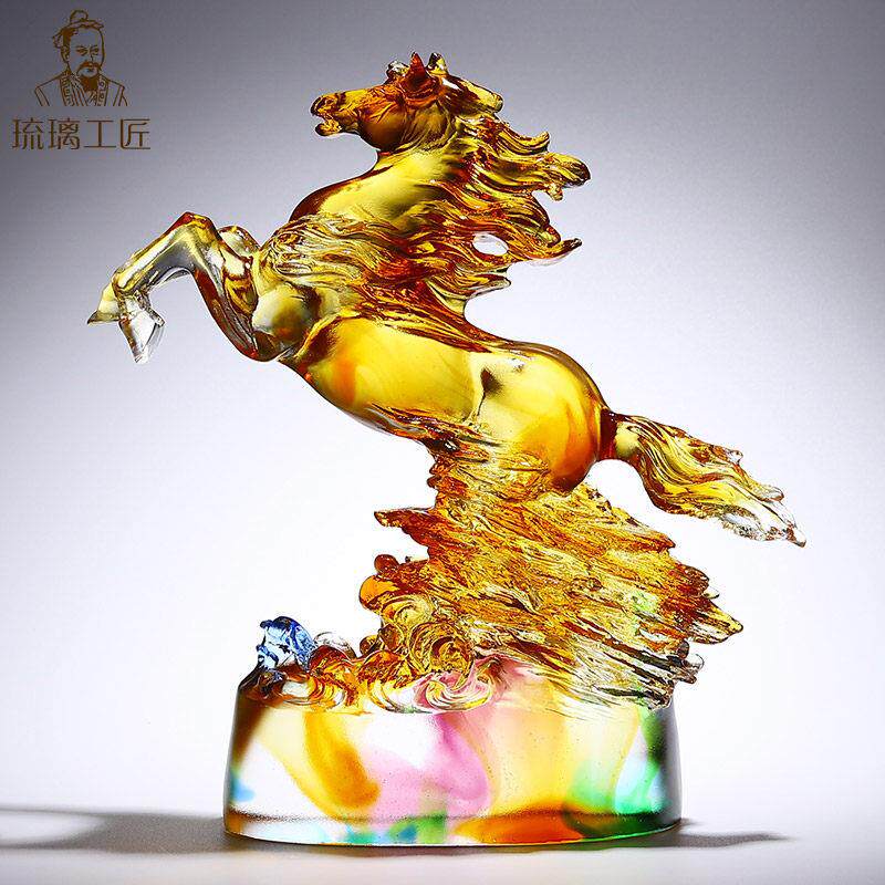创意琉璃马摆件马到成功办公室客厅装饰品水晶工艺品乔迁新居礼品
