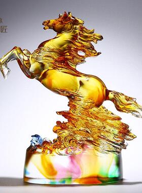 创意琉璃马摆件马到成功办公室客厅装饰品水晶工艺品乔迁新居礼品