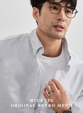 MCCEVTG美式水洗纯棉休闲衬衫男长袖纯色通勤翻领上衣春秋四季款