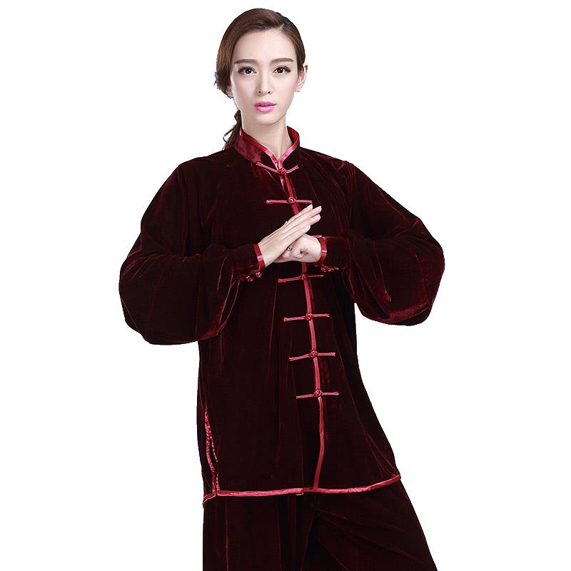 新款古韵中华金丝绒太极服女秋冬加绒厚加武术比赛练表功演服太拳