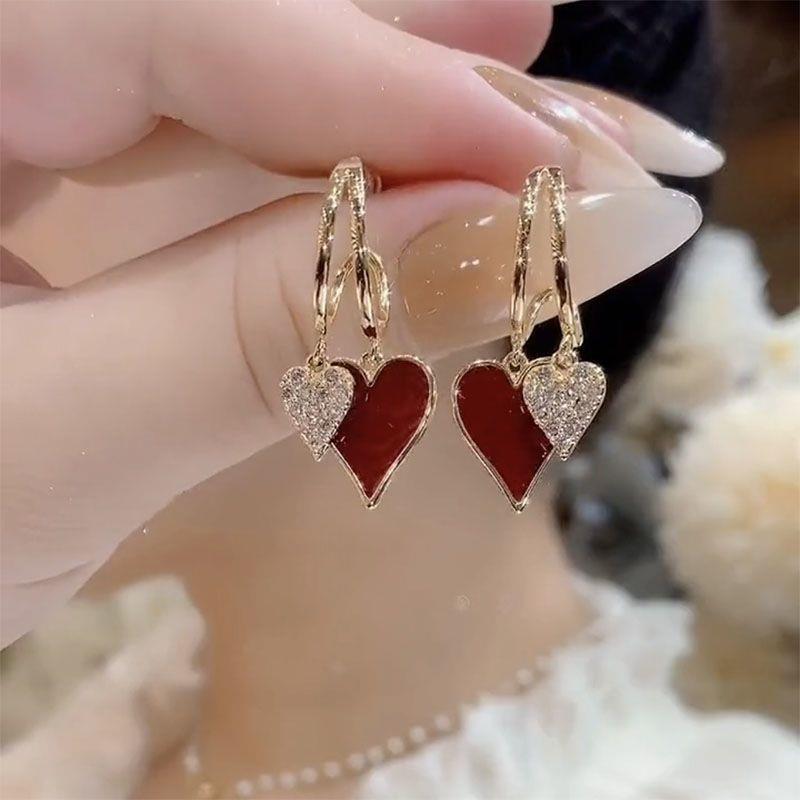 heart-shaped pendant earrings-plated with 925 silver