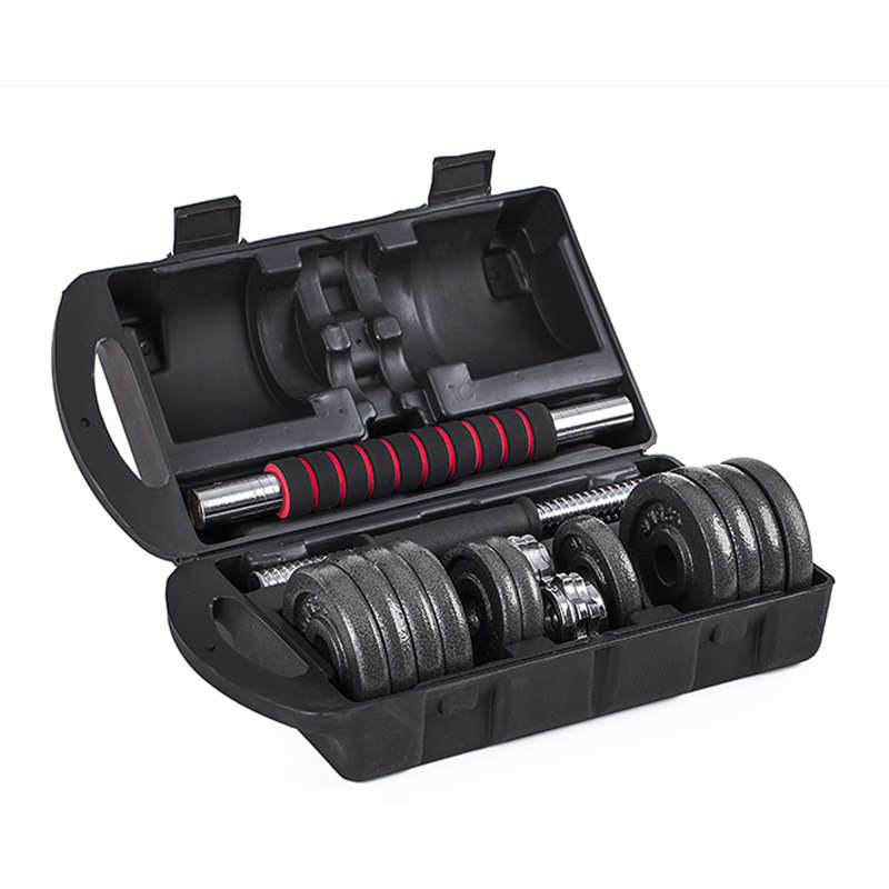 男士两用杠铃盒电镀套装家用套哑铃组合健身器材举重哑铃健身50kg