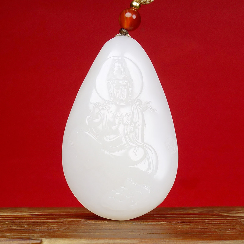 1寓意：观音赐福新疆和田玉羊脂白玉一级白观音吊坠挂件21.84克