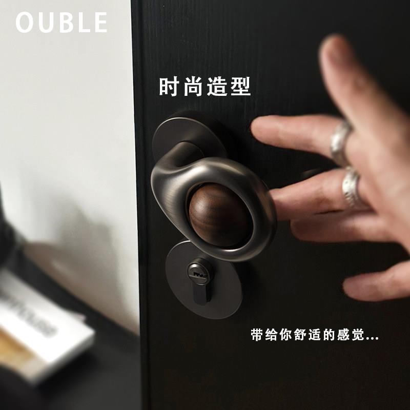 胡桃木磁吸静音门锁锌合金把手适用现代中式木门
