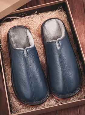 男品牌拖鞋冬季面保暖棉女居家室内防滑软底牛皮防水静0906b