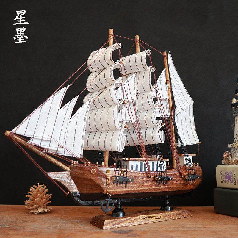 包邮木质帆船模型生日礼物家装饰品地中海摆件手工艺品船一帆风顺
