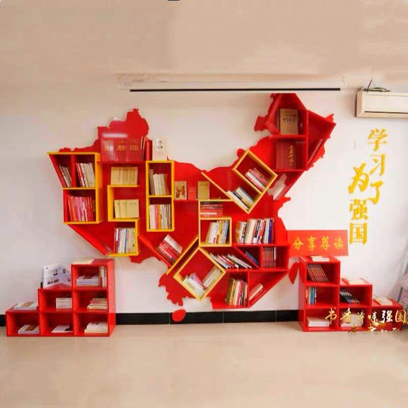 新款壁饰实木中国地图图书架创意书架店面橱窗书架木质家具创意