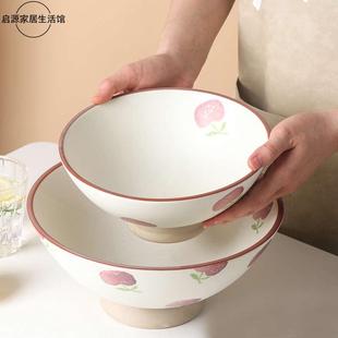 高脚斗笠碗家用拉面碗10英寸大号粗陶牛肉汤面碗商用定制LOGO 日式