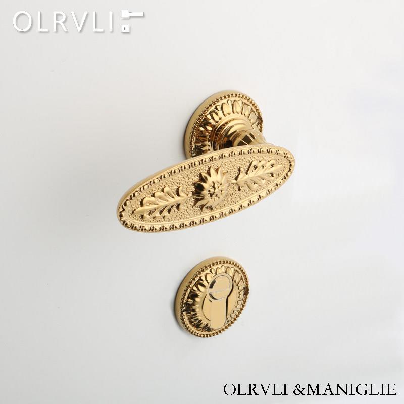 olrvli复古欧式金色黄铜磁力门锁室内轻奢古典法式双门静音门锁