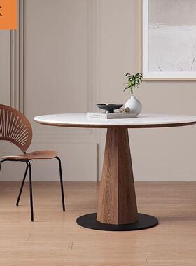 实木圆形岩板餐复桌圆桌古黑胡桃家色用厅饭FAFA桌简约小户型纯黑