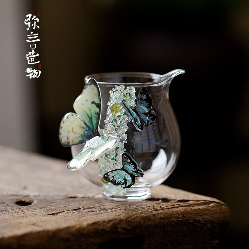弥言创意蝴蝶公道杯纯手工手作玻璃公杯家用高硼硅分茶器茶道配件