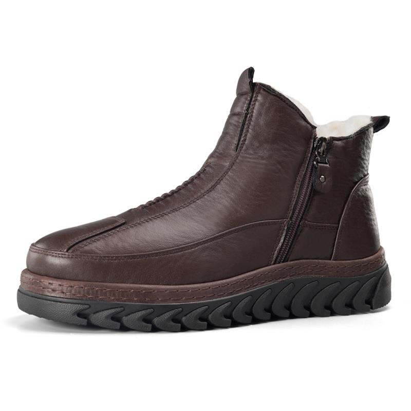 正品冬新款仿皮厚加大棉鞋羊毛暖防寒保拉链橡胶底季防滑中老年男
