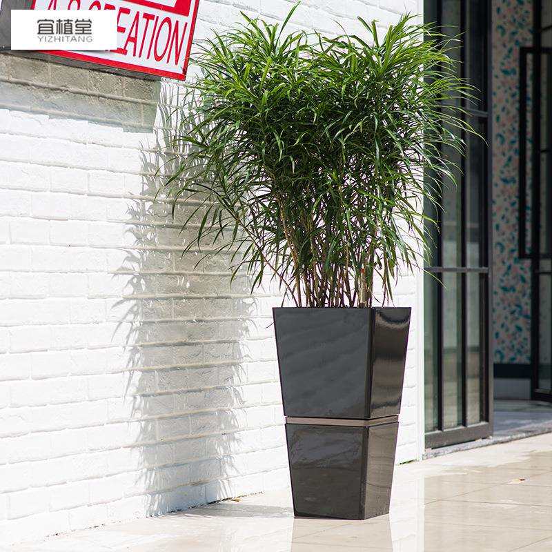 宜植堂简约塑料组合方形大花盆懒人自动吸水阳台客厅落地款种植盆