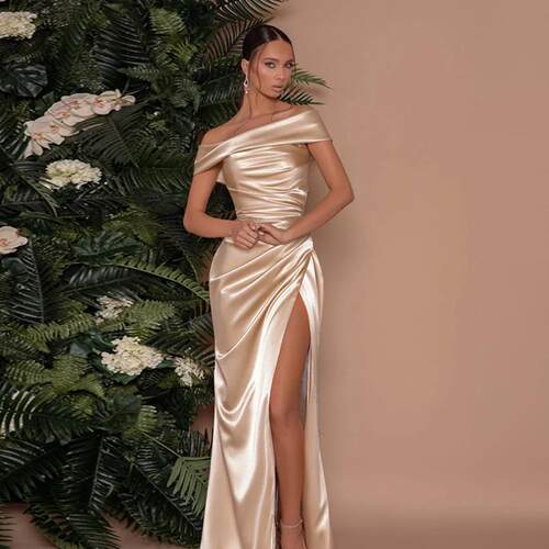 Silhouette One Shoulder Dress, Split Dress, Women's Style,