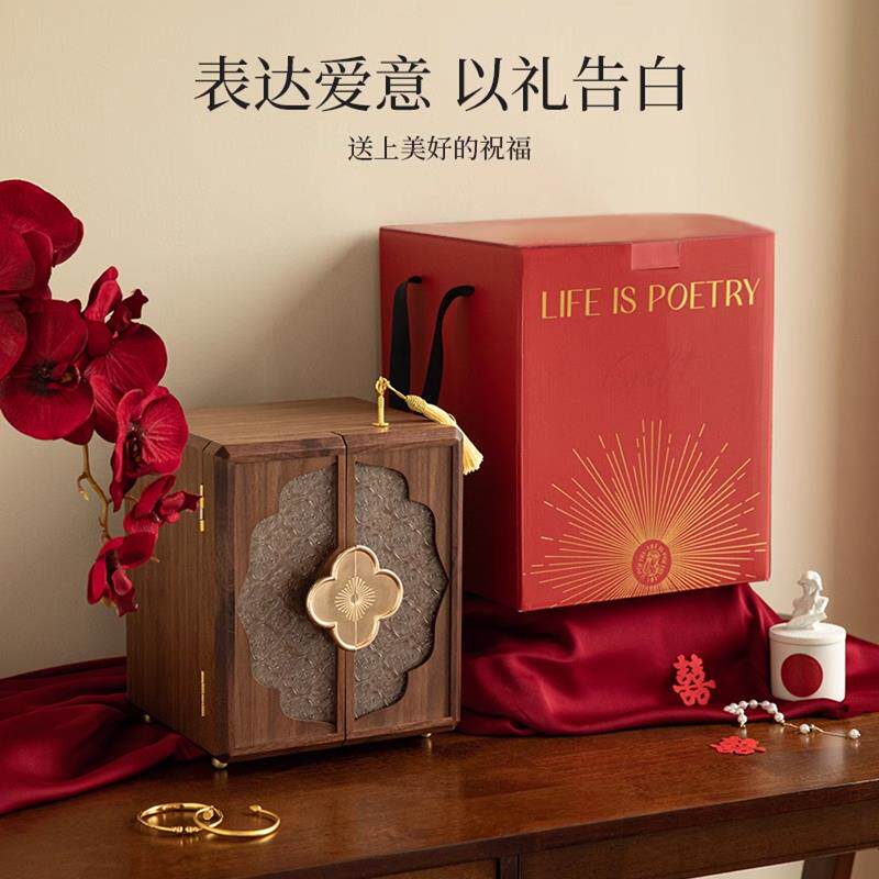 首饰盒收纳盒实木高档黄金珠宝盒实用送新娘闺蜜实用订婚新婚礼物
