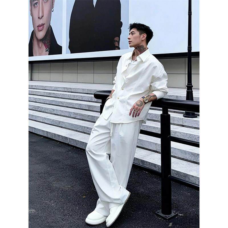 超火雅痞风男装套装2026春季高级感天丝莱赛尔衬衫搭配裤子两件套