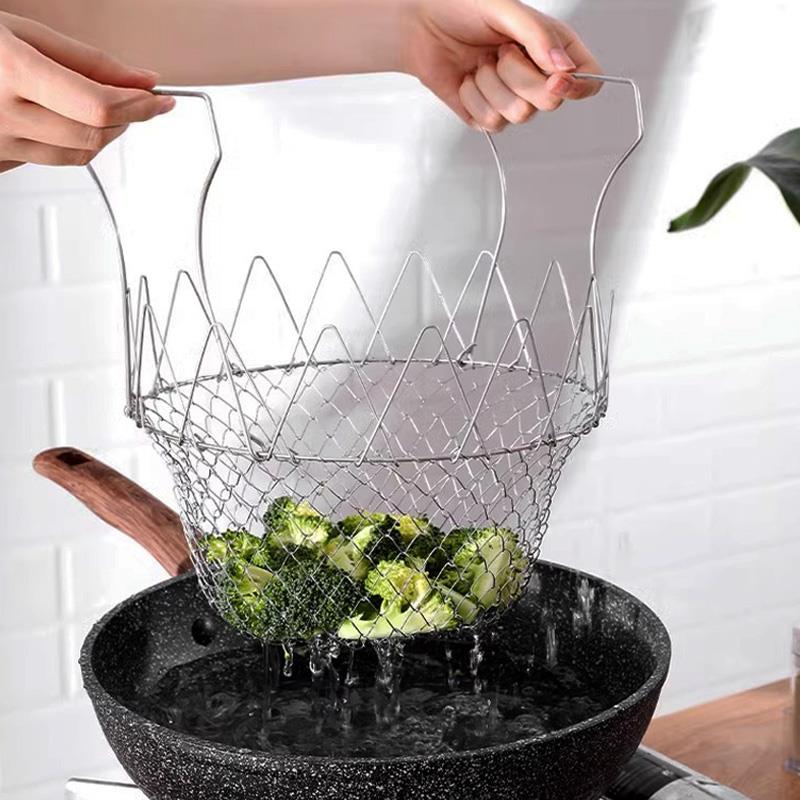 304不锈钢焯水篮油炸漏网炸蓝炸筐家用食品级厨房可折叠油网过滤