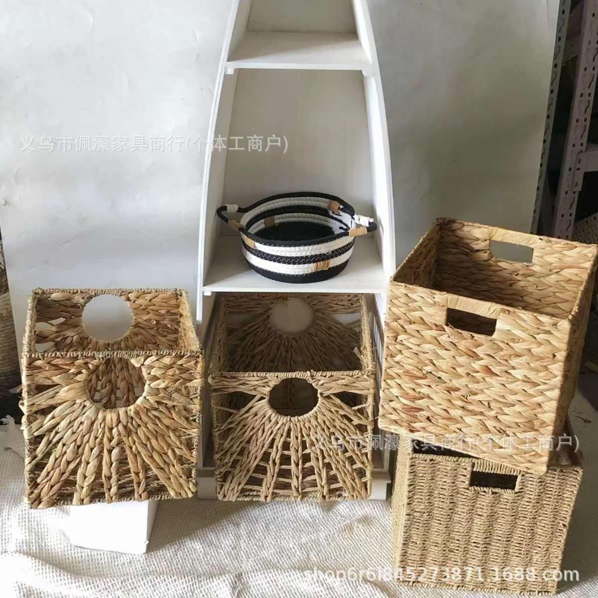 仿藤手工编织收纳筐可折叠式格子柜抽屉式海草收纳篮水葫芦储物筐