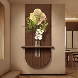 中古风竹编玄关装饰画水培绿植走廊立体挂画拱形入户门砂岩壁画灯