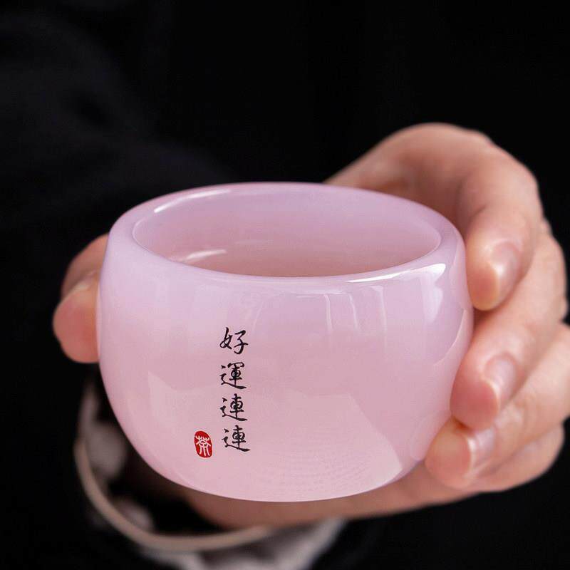 嫩粉女士玉瓷茶杯琉璃主人杯单杯功夫茶盏送礼个人专用送礼泡茶杯