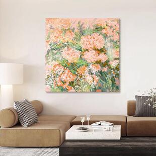 网红新中式抽手象花卉纯绘橙油画绿植理肌画玄关色装饰厅画客厅饭