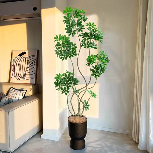 彷真植物鸭脚木落地盆栽室内大型彷生绿植摆件客厅轻奢装饰花假树