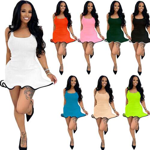 Women's Contrast Binding Tank Dress Elegant Fashion Casual