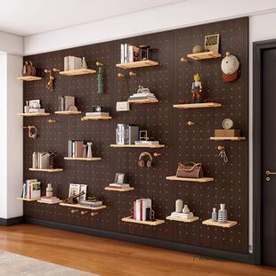 实木洞洞板置物架定制中古风入户门口玄关胡桃木色造形墙挂墙隔