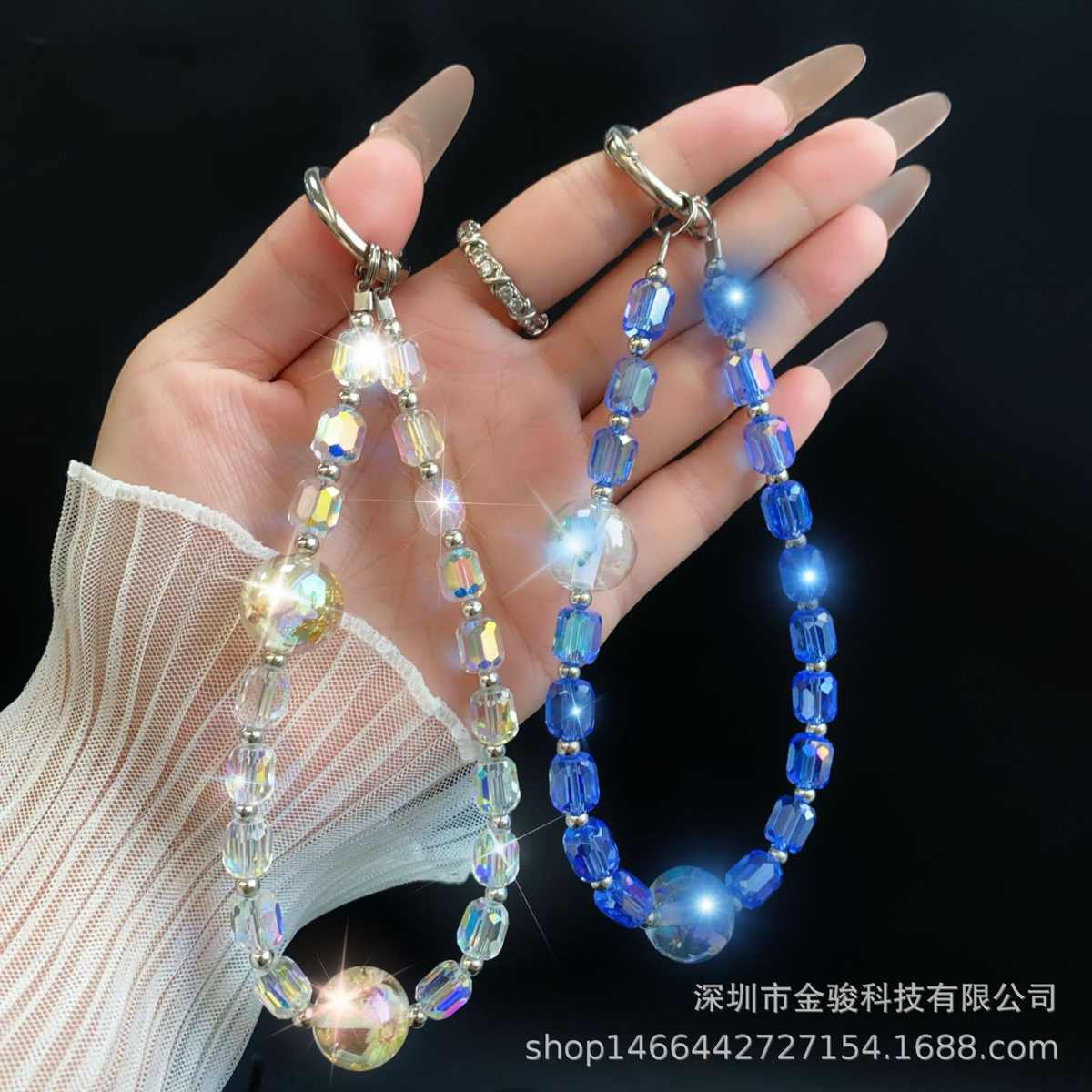 水晶手机链手工串珠手机短款挂绳 高级感diy挂链创意重工手腕链条