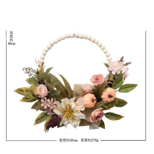 北欧木珠花环仿真花玛利亚珠环 客厅卧室橱窗婚礼走廊墙壁装饰