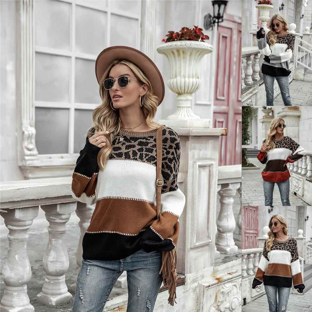 fall leopard sweater women fashion pullovers full sleeves
