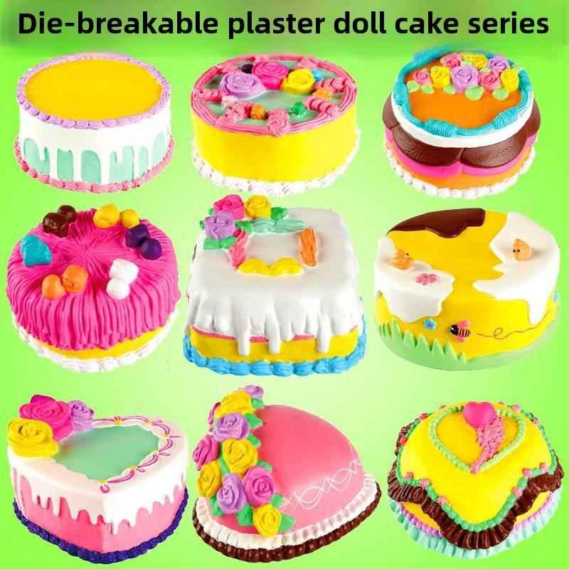 生日蛋糕儿童3-9岁广场摊位DIY存钱罐牢不可破的搪瓷白色胚胎石膏