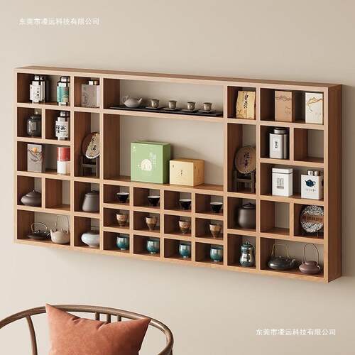 实木格子架墙上置物架壁挂收纳柜茶壶茶杯展示架多宝阁博古架展柜