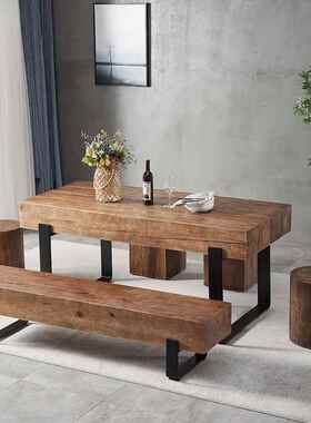 a喝aa宿原木条餐民桌椅洽谈茶接231231SG待办公桌复古木长墩长条