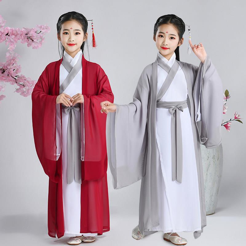 女童汉服古风春夏红战国袍儿童古装魏晋风广袖交领超仙唐装演出服