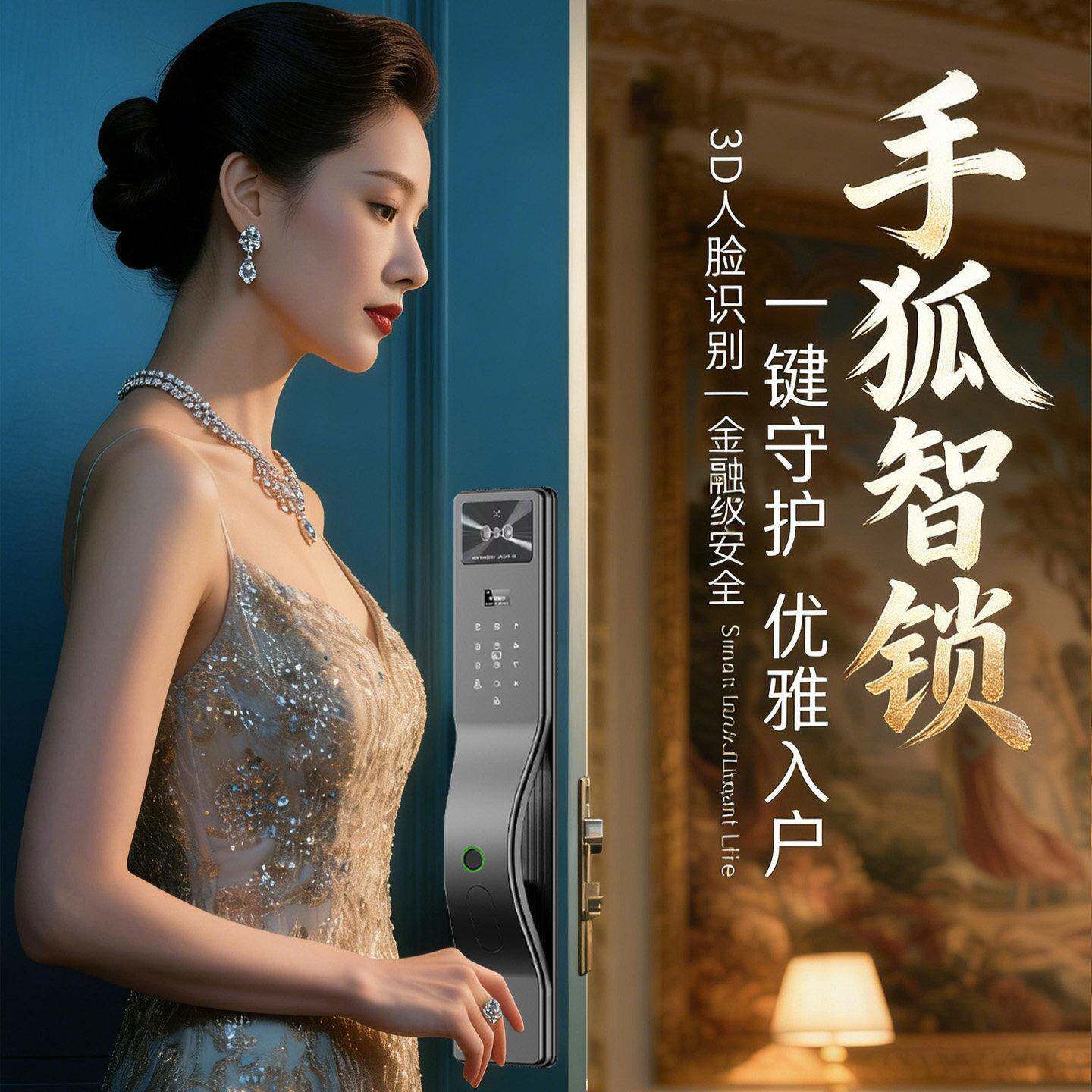 手狐3D人脸识别掌静脉指纹锁智能入户门锁带猫眼监控远程视频对讲