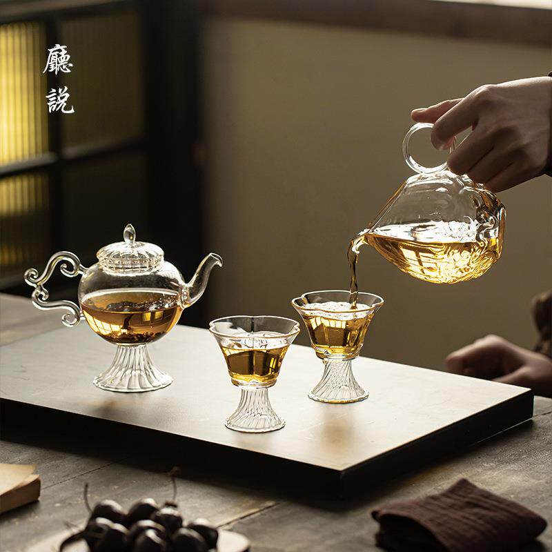 厅说青云品茶套组高脚玻璃茶具新中式高透明饮茶杯防烫耐高温家用